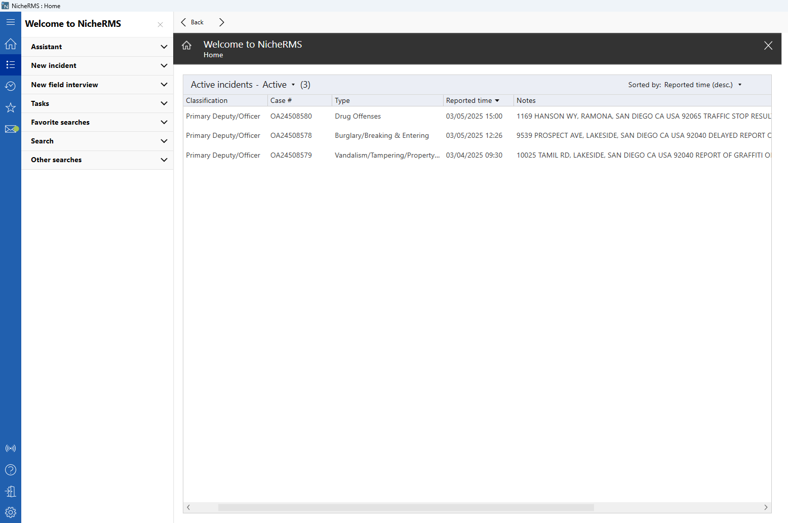 Home Screen  Active Incidents Grid View