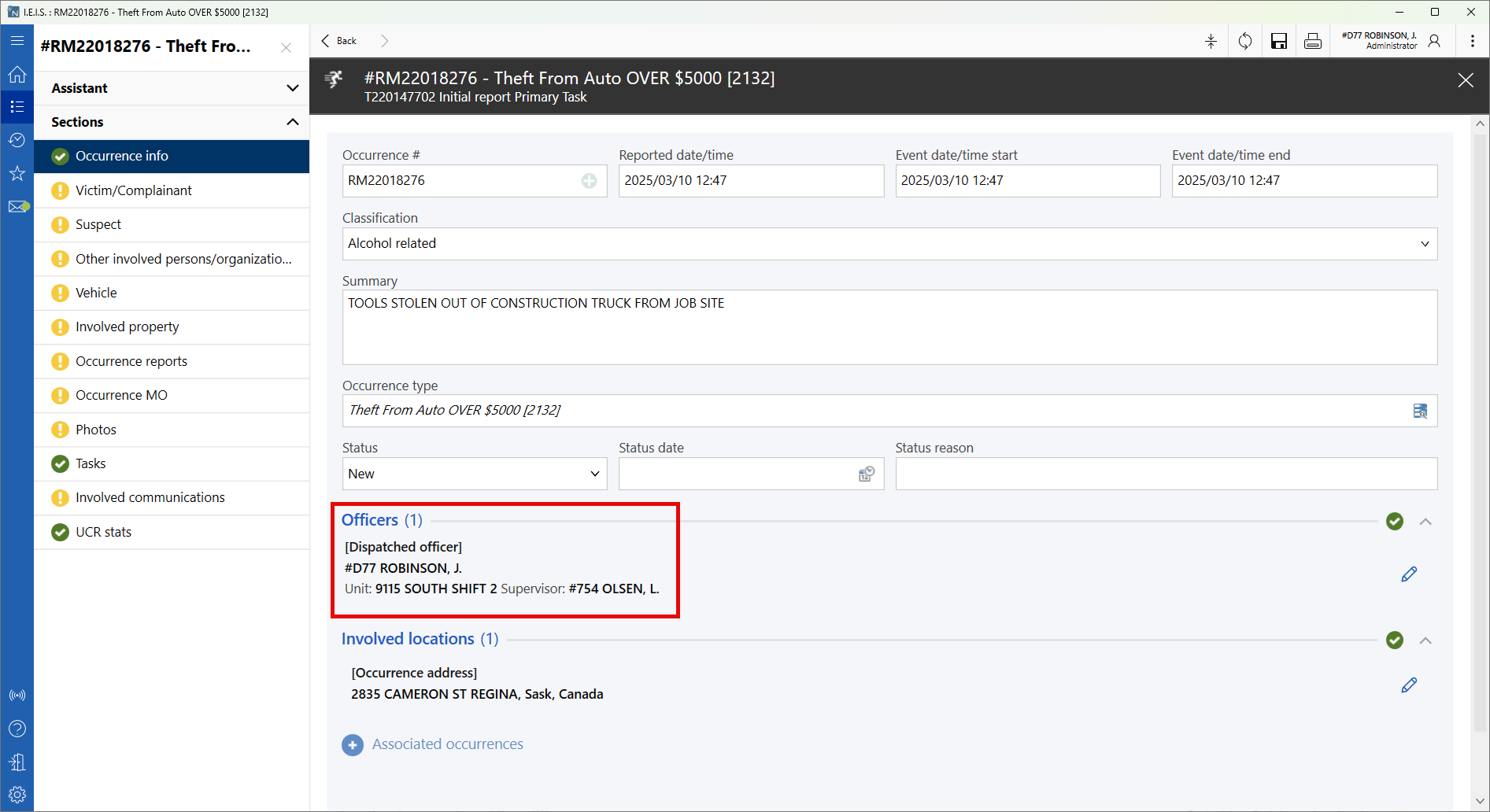 Option to add Primary Unit and Supervisor to Officer List